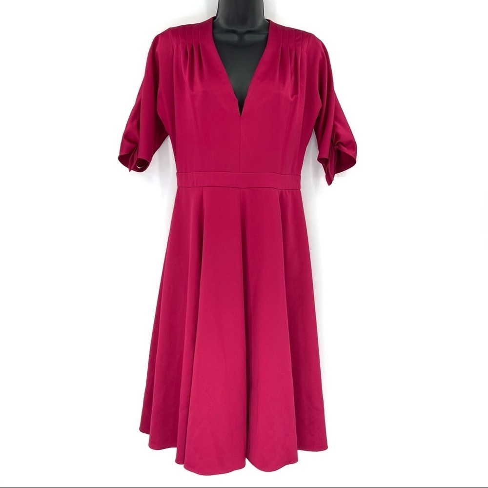 Gal Meets Glam Debbie Tie Sleeve‎ Midi Dress Womens 4 Pink Satin Fit And Flare